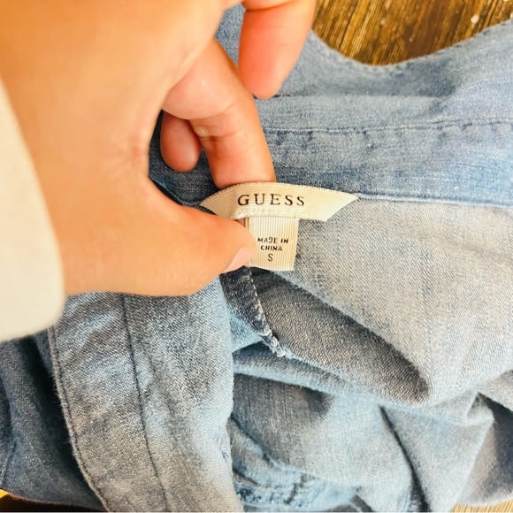 GUESS Chambray Denim Shirt Dress – Button Front Casual Chic – Size Small - Picture 3 of 5